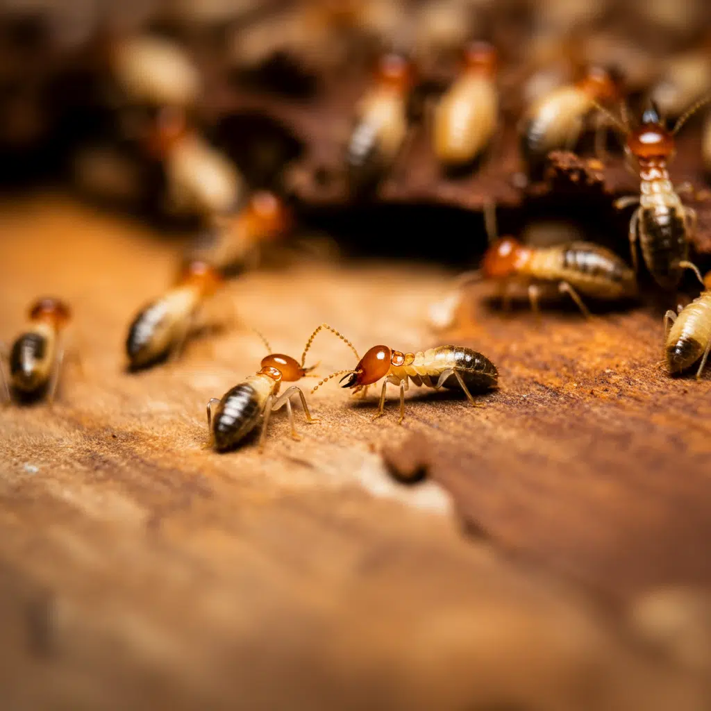 Close-up of termites on wood surface