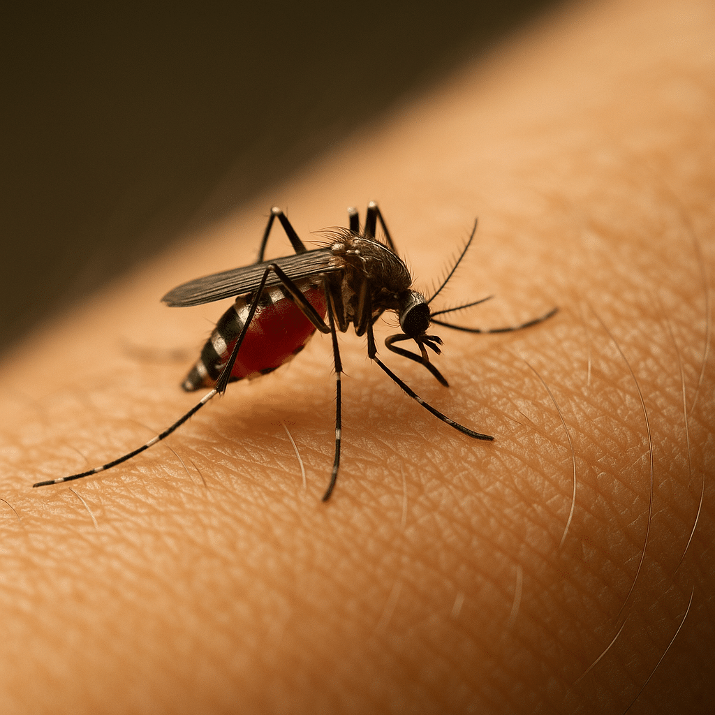 Close-up of a mosquito biting a person’s arm – Fast Action Pest Control