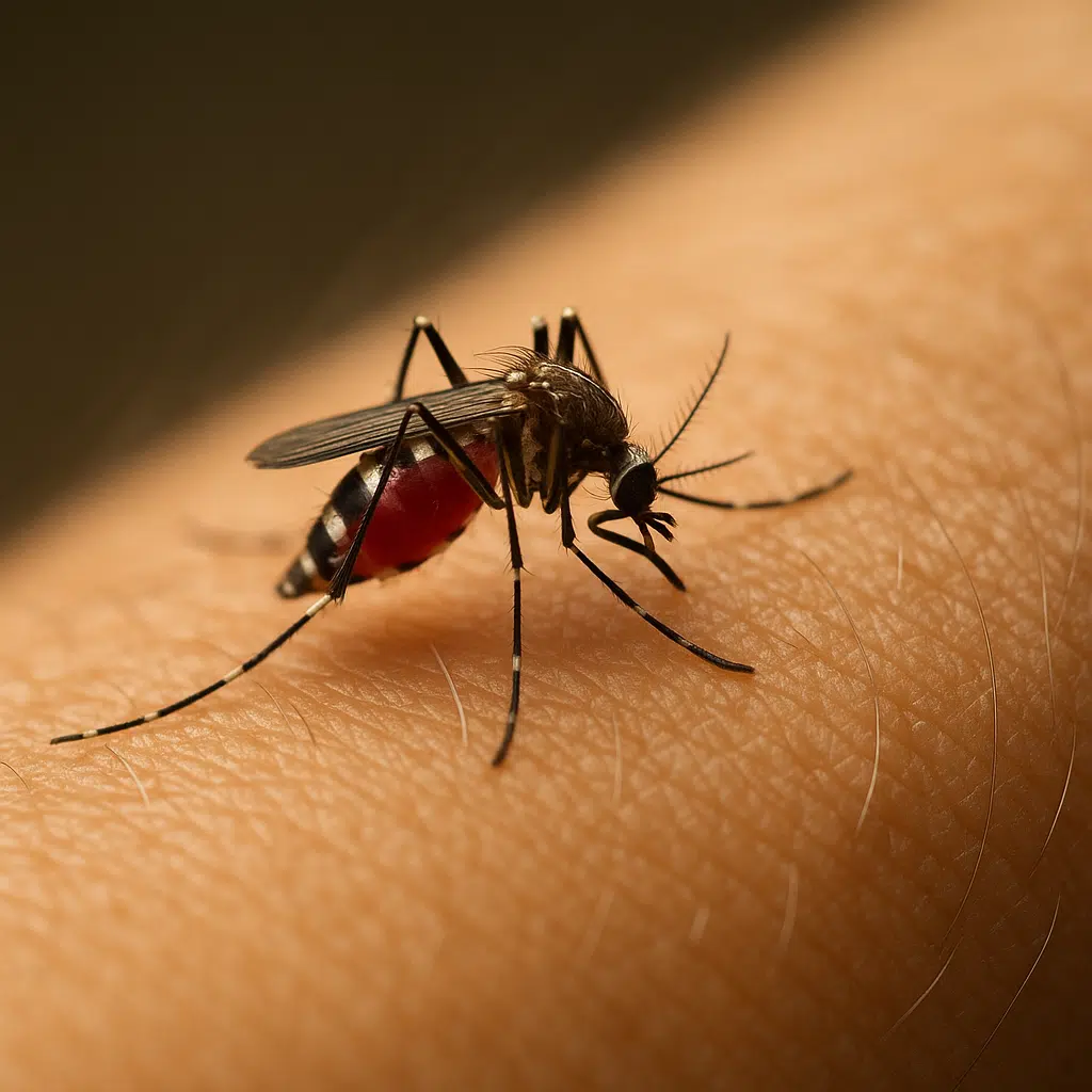 Close-up of a mosquito biting a person’s arm – Fast Action Pest Control